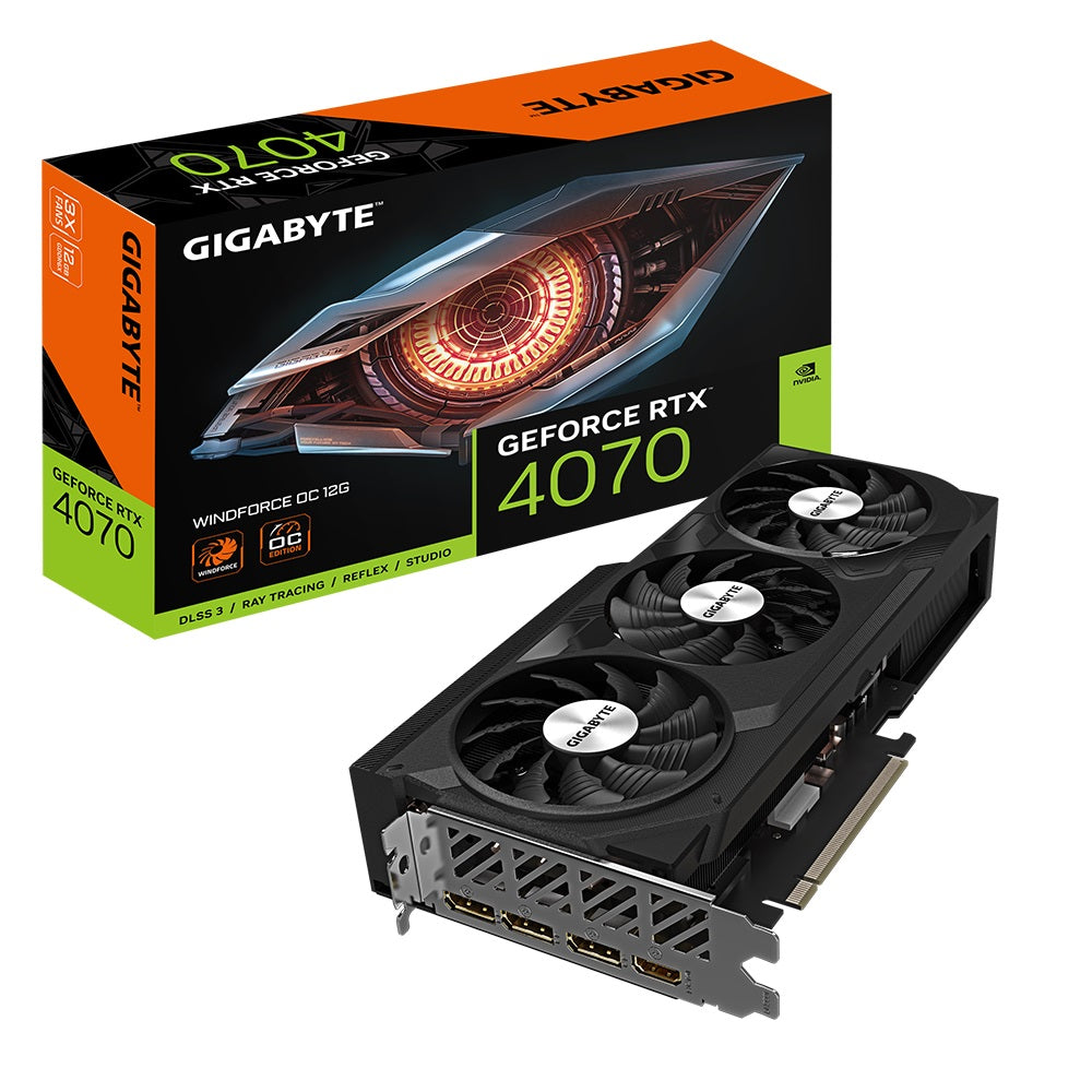 Gigabyte GeForce RTX 4070 WINDFORCE OC 12G, 2490 MHz, CUDA 5888, 21 Gbps, GDDR6, 192 bit, PCI-E 4.0, PSU 650W, DisplayPort 1.4a *3 HDMI 2.1 *1 Gigabyte GeForce RTX 4070 WINDFORCE OC 12G, 2490 MHz, CUDA 5888, 21 Gbps, GDDR6, 192 bit, PCI-E 4.0, PSU 650W, DisplayPort 1.4a *3 HDMI 2.1 *1